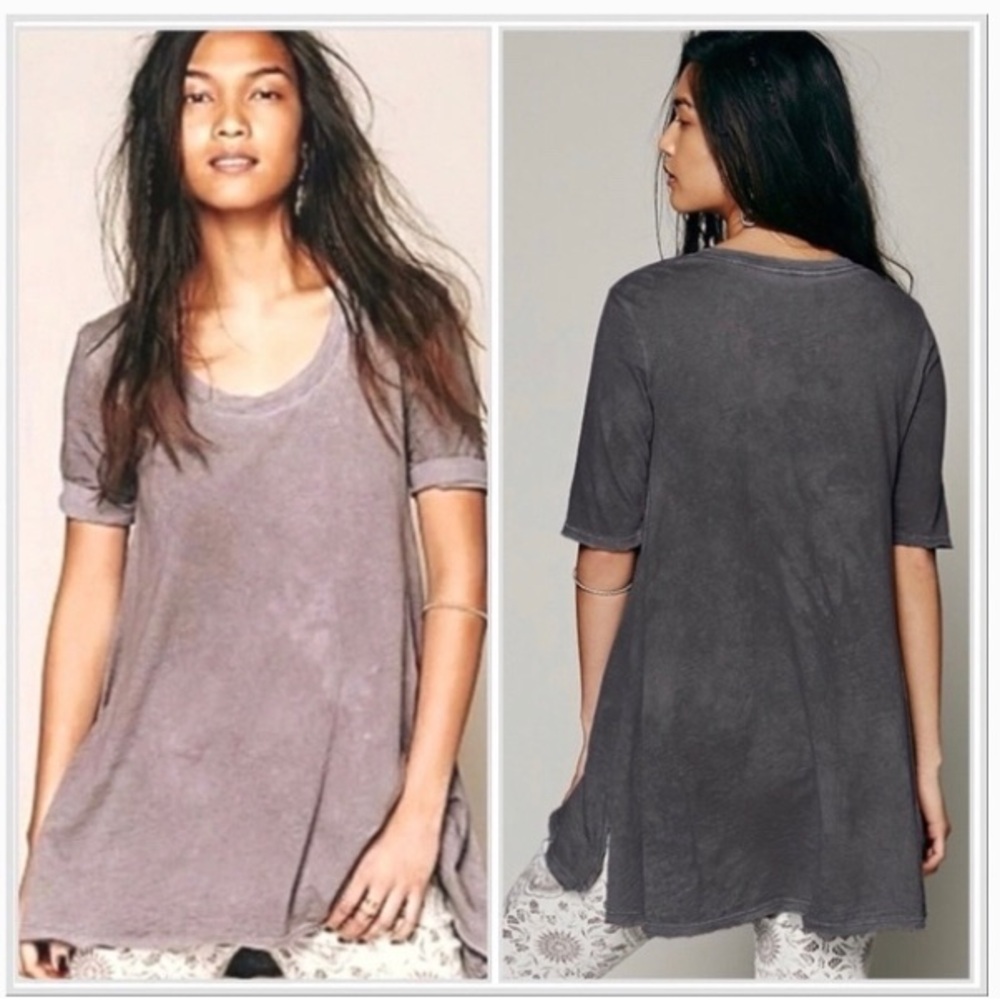 Free People Dark Wash Relaxed Short Sleeve Tunic Tee